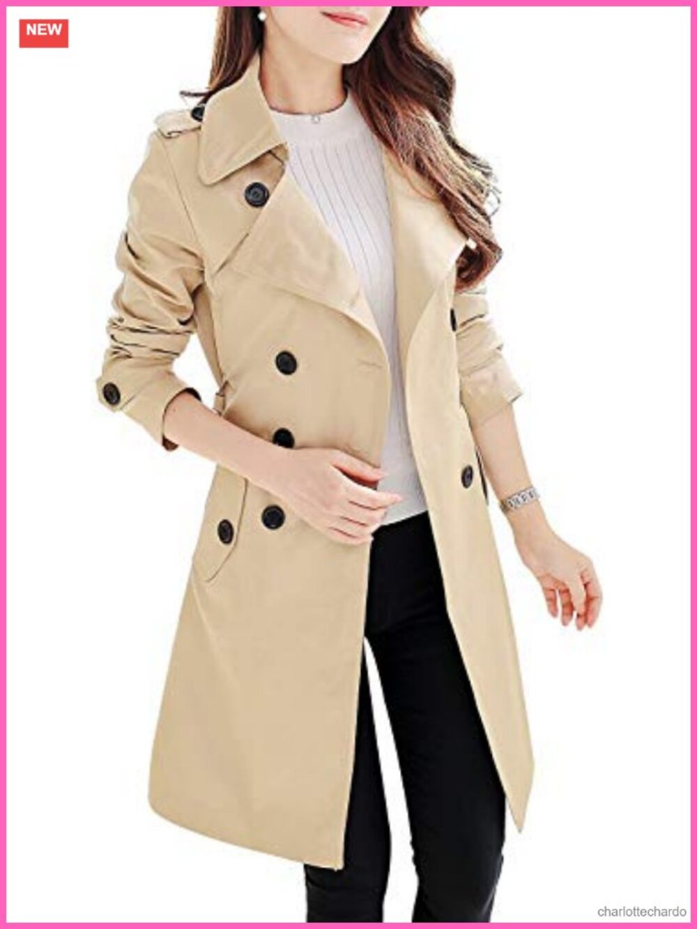 NANJUN Women's Double-Breasted Trench Coat Belted Slim Fit Waterproof